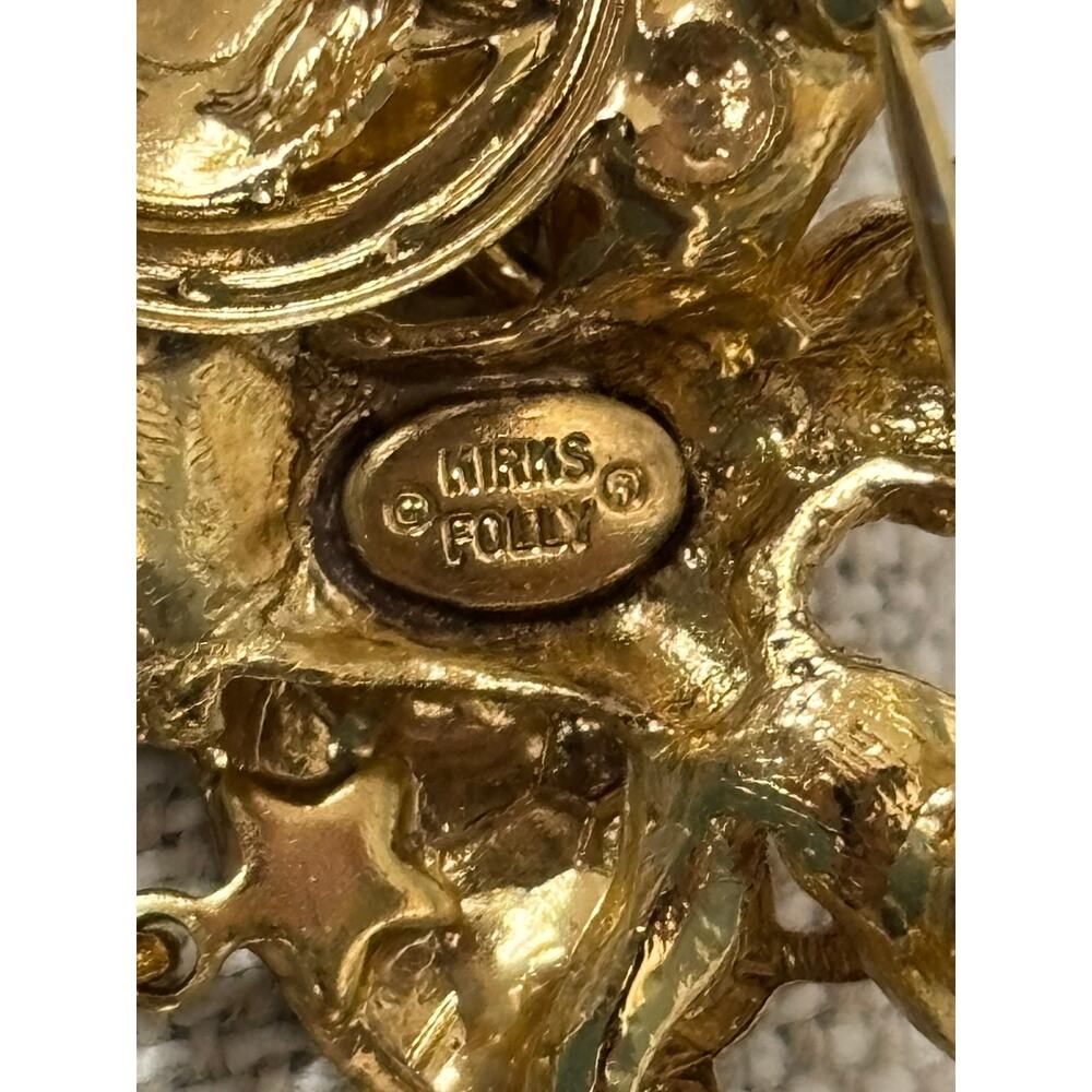 Kirks Folly Gold Tone Cherub Pet Animals Dangle Brooch #61369 - Picture 4 of 6